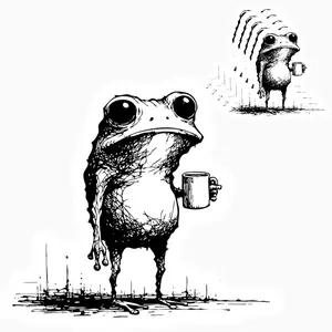 HANDICHI Design 5-Pack Funny Coffee Frog Stickers – Grunge Meme Vinyl Decals – Tired Frog Holding Coffee Cup Aesthetic Sticker Pack for Laptops, Water Bottles, Journals, and Scrapbooks