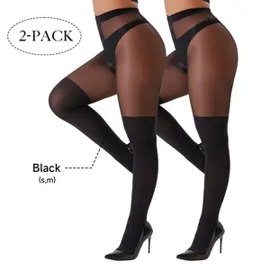 2-Pack Heart Patterned Mock Thigh High Tights | Aesthetic Sheer Black Pantyhose | Elegant Slimming Stockings for Date Night & Daily OOTD