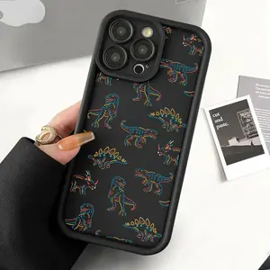A Neon Dinosaur Design, Premium Phone Cover, Understated Elegance, Full Black Body Protection, Shock-Resistant And Drop-Resistant Thick TPU Phone Case, Compatible with Iphone 15/14/13/12/11 Pro Max for Both Boys And Girls. Protector Cellphone