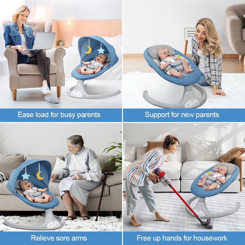 COMOMY Baby Swing for Infants with 5 Natural Sway Speeds, Portable Bt Music Baby Swing with Remote Control & 5-Point Harness, Hands-Free Baby Soother, Lightweight Baby Rocker for 5-20 Lb, 0-6 Months, Blue, Valentine's Day