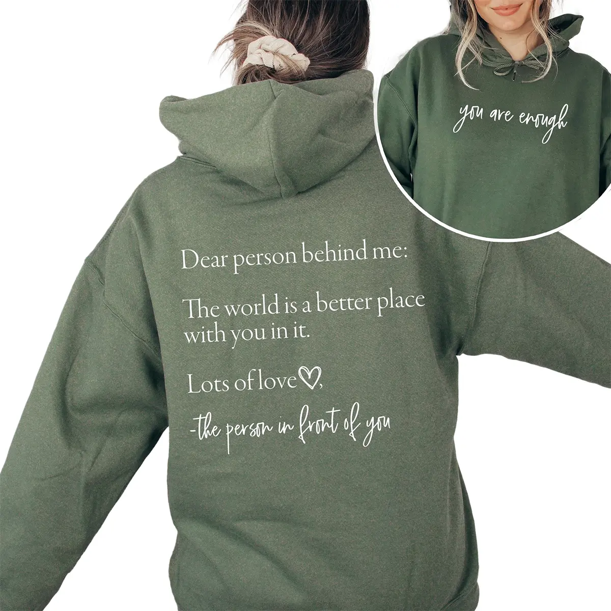 Dear Person Behind Me You Are Enough Hoodie, Mental Health Awareness Pullover, Positive Affirmation, Supportive Gift for Men and Women