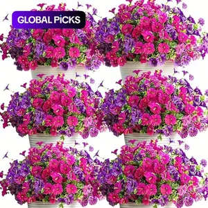 Artificial Flower Set of 16, Faux Decorative Flowers for Home Garden, Porch, Window Box, Yard, Spring Summer Seasonal Decor, Artificial Outdoor Flowers