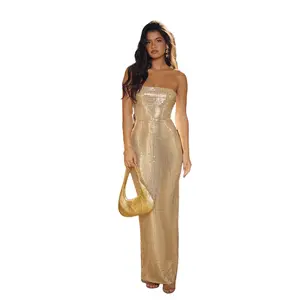 LUXE Glow Forward Strapless Maxi Dress Gold Womenswear