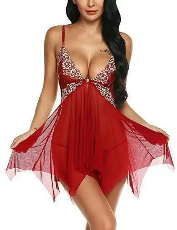 Lingerie for Women Lace Babydoll Lingerie Dress with Thong Mesh Chemise Sleepwear Exotic Boudoir Outfits