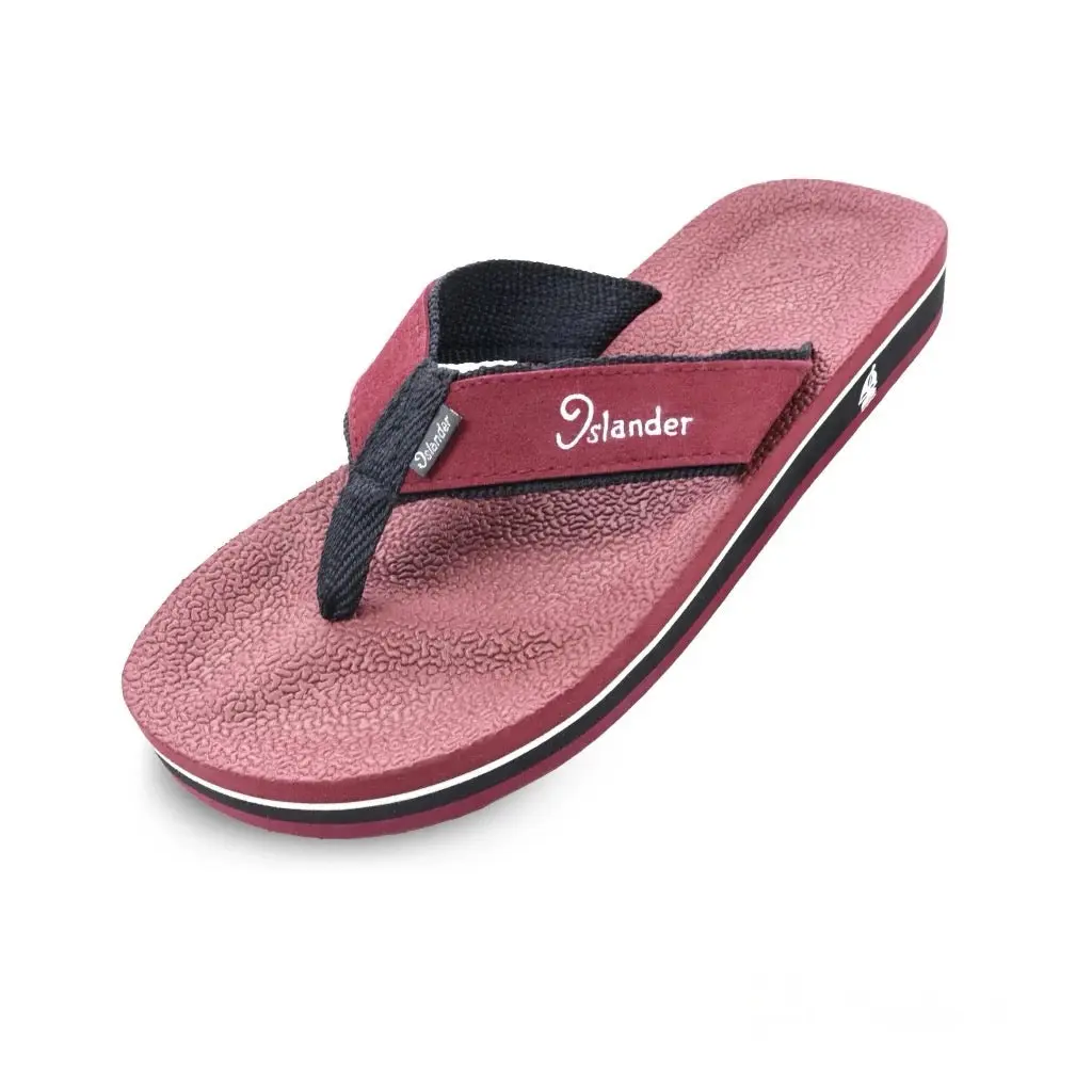 Men's 2300 Series Casual Lightweight Soft Sandals, Footwear Shoe (Flip Flops) - Maroon/Black, Eva Sole, Indoor/Outdoor