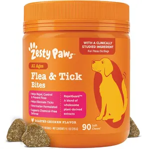 Zesty Paws Flea & Tick Bites for Dogs - Natural RepelGuard™ Proprietary Blend Soft Chews for Flea & Tick Prevention - Veterinarian Formulated