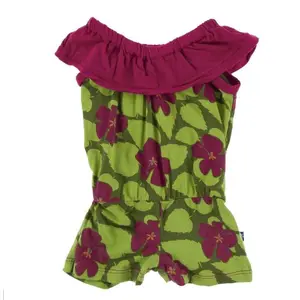 Print Bamboo Mexico Romper - Pesto Hibiscus