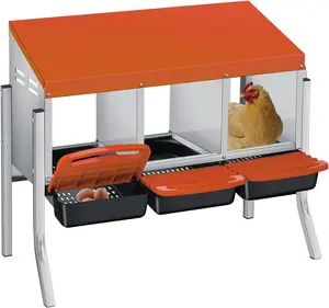 3-Hole Chicken Nesting Boxes for Farm,Corrosion-Resistant Metal Nesting Boxes with Egg Collection Tray,Wall Mount/Freestanding Poultry Laying Boxes for Chicken Coops and Hens,Orange
