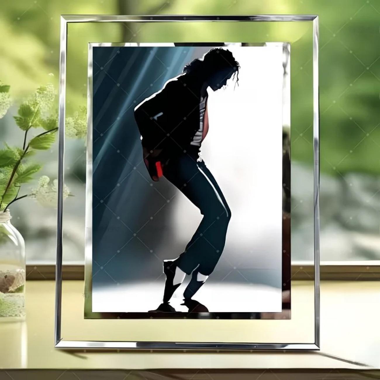 MJ Crystal Glass Photo Frame Custom Collectible Desktop Ornament for Room Bedroom Stylish Merchandise Gift for Fans Elegant Decor Piece