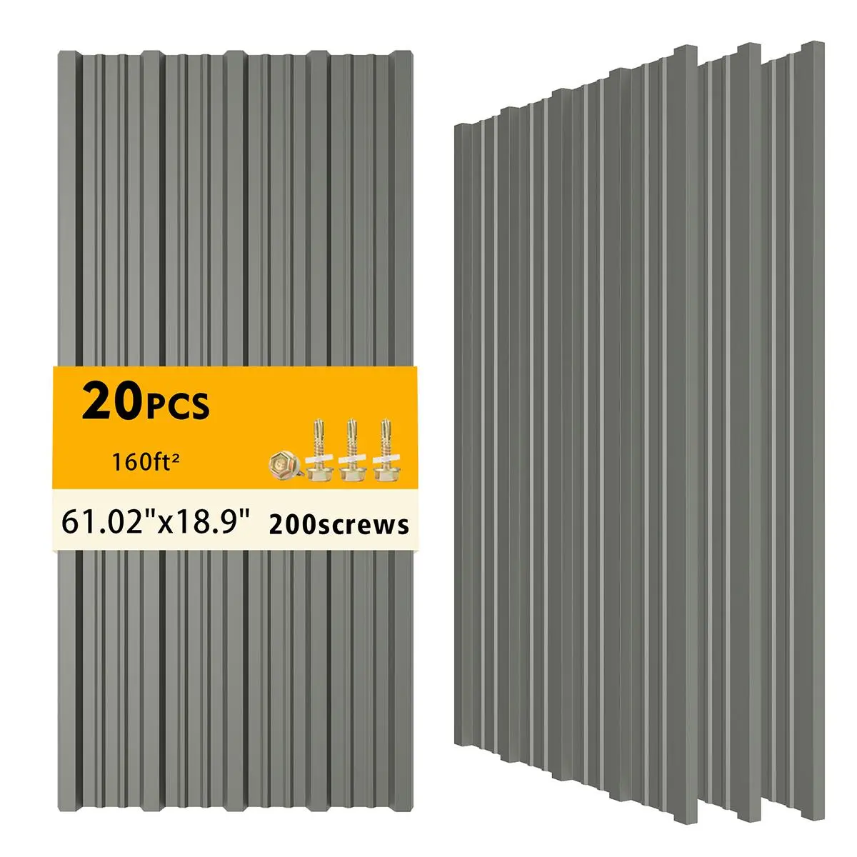 20PCS 160ft² Metal Roofing Panels 61.02”x18.9” Corrugated Metal Sheets Galvanized Exterior Siding Roofing Materials for Outdoor House Garages Sheds Pergola Gazebo Chicken Coop Stables, Gray