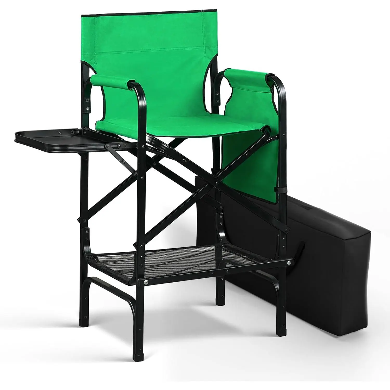 Tall Director's Chair with Carry Bag & Retractable Side Table, Portable Folding Makeup Artist Chair, Aluminum Frame