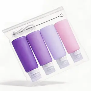 Mrsdry Condiment Squeeze Bottles for Sauces, 6-oz Mini Silicone Dressing Containers with Reusable Bag, Leakproof Sauce Bottle for Meal Prep, Travel, and Bento Boxes, 4 Pack, Purple