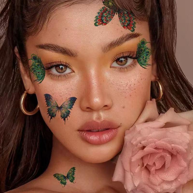 50-Pack Glitter Butterfly Temporary Tattoos: High-Quality, Realistic-Looking Colorful Face, Arm, and Collarbone Tattoos