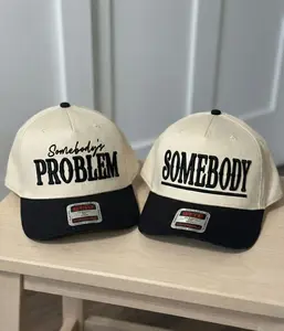 Somebody's Problem Couple Matching Embroidered Baseball Cap Custom Thread Color Soft Cotton Adjustable Hat Trendy Streetwear Gift for Men & Women