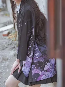 Women's Phoenix Print Kimono, Traditional Lolita Style 3/4 Sleeve Open Front Outerwear for Cosplay, Festivals & Performances, Women's Clothing for All Seasons