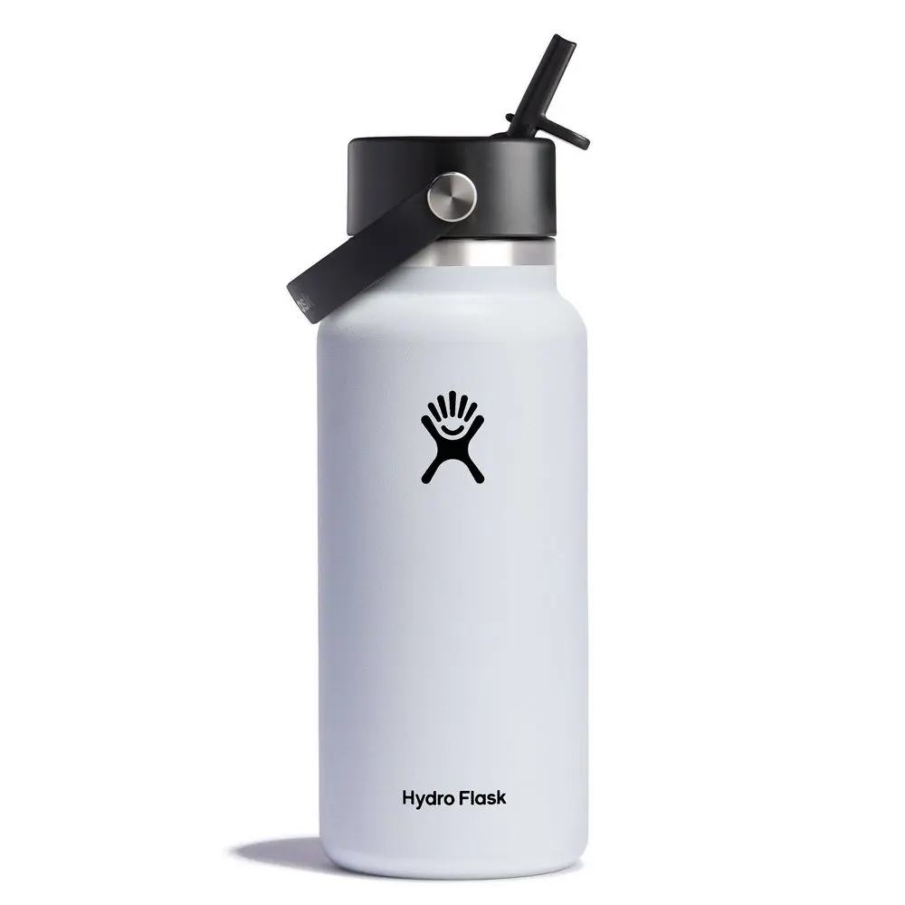 Hydro Flask 32oz Wide Mouth Flex Straw Bottle - White: BPA-Free Vacuum-Insulated Leakproof