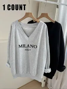 Milano Printed V-Neck Sweater Lightweight Knitwear, Knitted Pullover, Casual Fitted Basic Top, European Style Daily Commute Wear, Winter Fashion, Plain Pattern