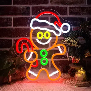 Christmas Hat Gingerbread Man LED Neon Light - Suitable for Holiday Home Decoration, Kitchen, Christmas Party Background, Christmas Gifts