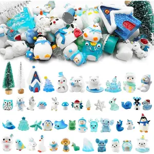Winter Miniature Figurines, 49Pcs Winter Mini Resin Animal Figurines Tiny Resin Bear Snowman Elk Figures Model Ornaments for Fairy Landscape Snow Globes Home