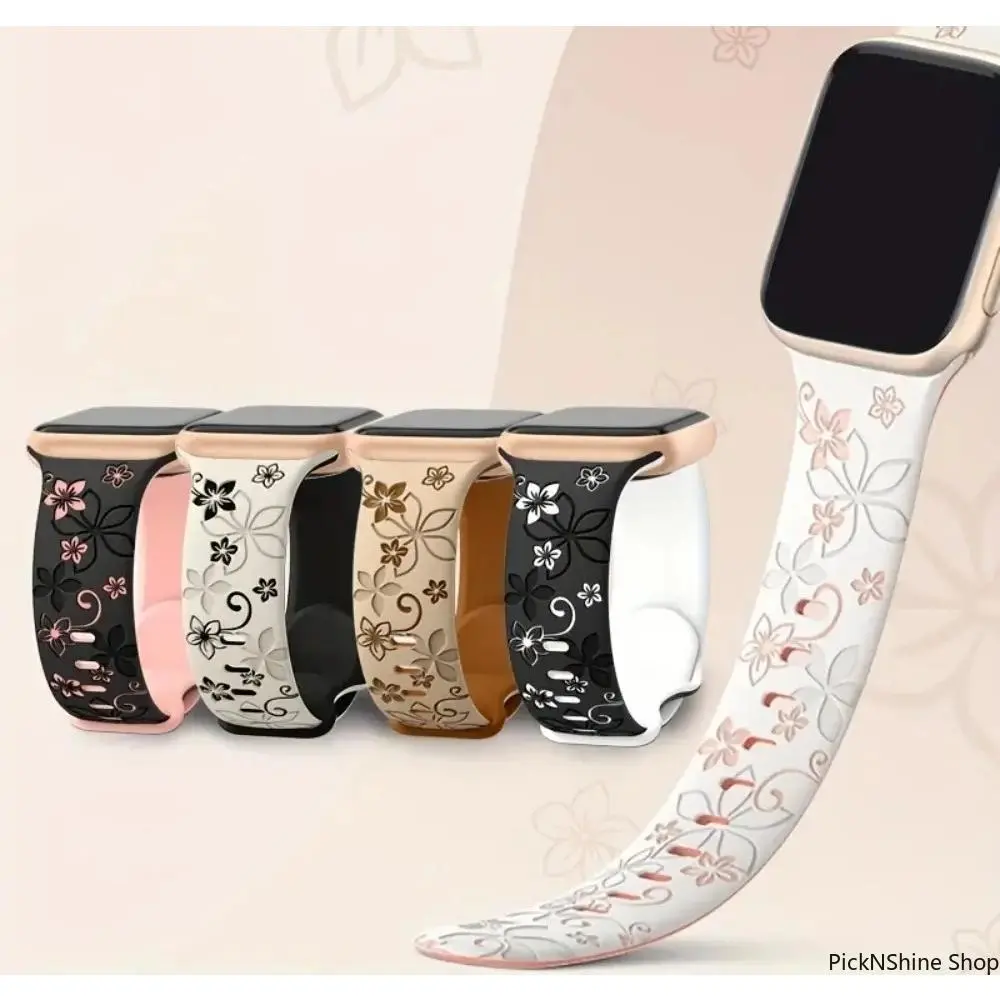 Floral Engraved Silicone Watch Band, Cute Flower Pattern Strap for Smart Watches, Soft Flexible & Skin-Friendly for Unisex Daily & Sport Use, Daily Casual, Flexible Band, None, Smartwatch, Unisex Wearers, Single Band