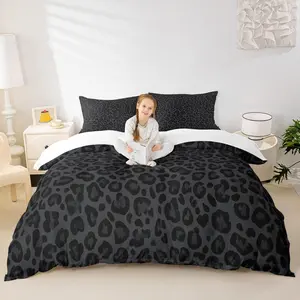 Feelyou Leopard Print Kids Bedding Set - Abstract Cheetah Skin Texture, Rustic Farmhouse Retro Design, Black Noble Style, Girl Room Decor