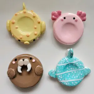 Handmade Polymer Clay Worry Stones - Axolotl, Whale Shark, Pufferfish, Walrus Designs - High-Quality, High-Shine for Anxiety and Stress Relief