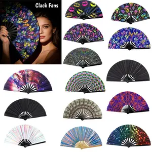 Clack fans Carnival Fan Bamboo Folding Hand Fan UnisexDecorative Gift Party Disco Dance Pride FestivalAccessories Fan Line Dancer