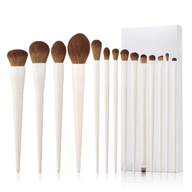 Makeup Brushes 14pcs Set Premium Synthetic Powder Foundation Contour Blush Concealer Eye Shadow Blending Liner Kit Light Grey for Beginners & Pros