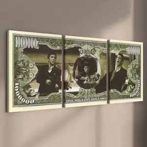 3 Count wooden frame canvas, Gangster Legend Money Pattern poster, Vintage Money Art Decoration, Exquisite Mural, Stylish Bedroom Decoration, Modern Home Decoration, Living Room and Hallway Wall Decoration, HD, waterproof, Art, Decorative, Artistic