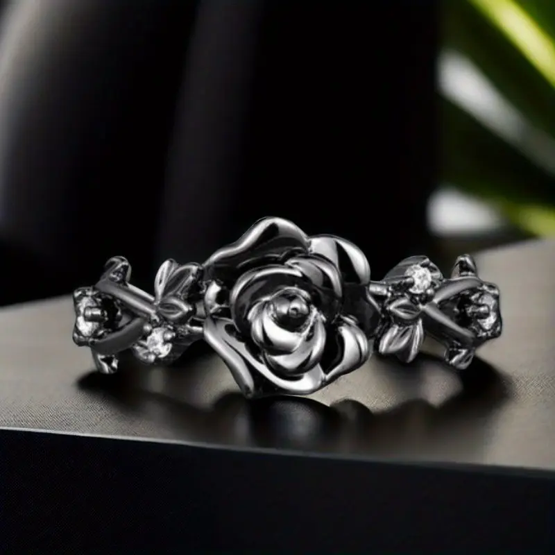 Women's Vintage Black Rose Ring, Elegant Everyday Metal Accessory, Meaningful Engagement & Valentine's Day Gift, Valentines Day, Meaningful Gifts, Vintage Rings, No Choking Hazard Warning, Everday, Wedding