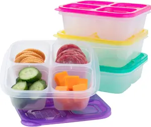 Bento Snack Boxes - Reusable 4-Compartment Food Containers for School, Work and Travel, Set of 4 (Classic) Kids Lunch Boxes