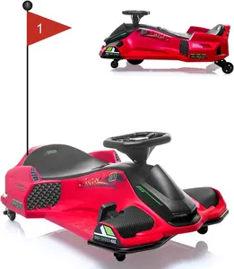 12V Ride on Drift Car,Kids Electric Drifting Go-Kart High/Low Variable Speed with 5 Wheels,Built-in Music,Front+Tail LED Light,Low-Power Alarm(Red)