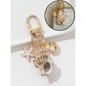 Starfish Bag Charm Pendants, Gold Starfish & Pearl Shell Bag Chain Charms, Beachy Coastal Bag Decoration Keychain, Summer Bag Pendant for Backpack Purse, Purse Accessories, Durable Material