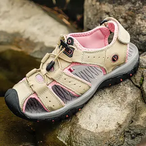 Men'S Genuine Leather Outdoor Sandals Non-Slip Beach Shoes Wear-Resistant Durable Hand-Stitched Vintage Style Lightweight Comfortable Walking Shoes For Summer Casual Outdoor Sports Hiking Travel Daily Wear