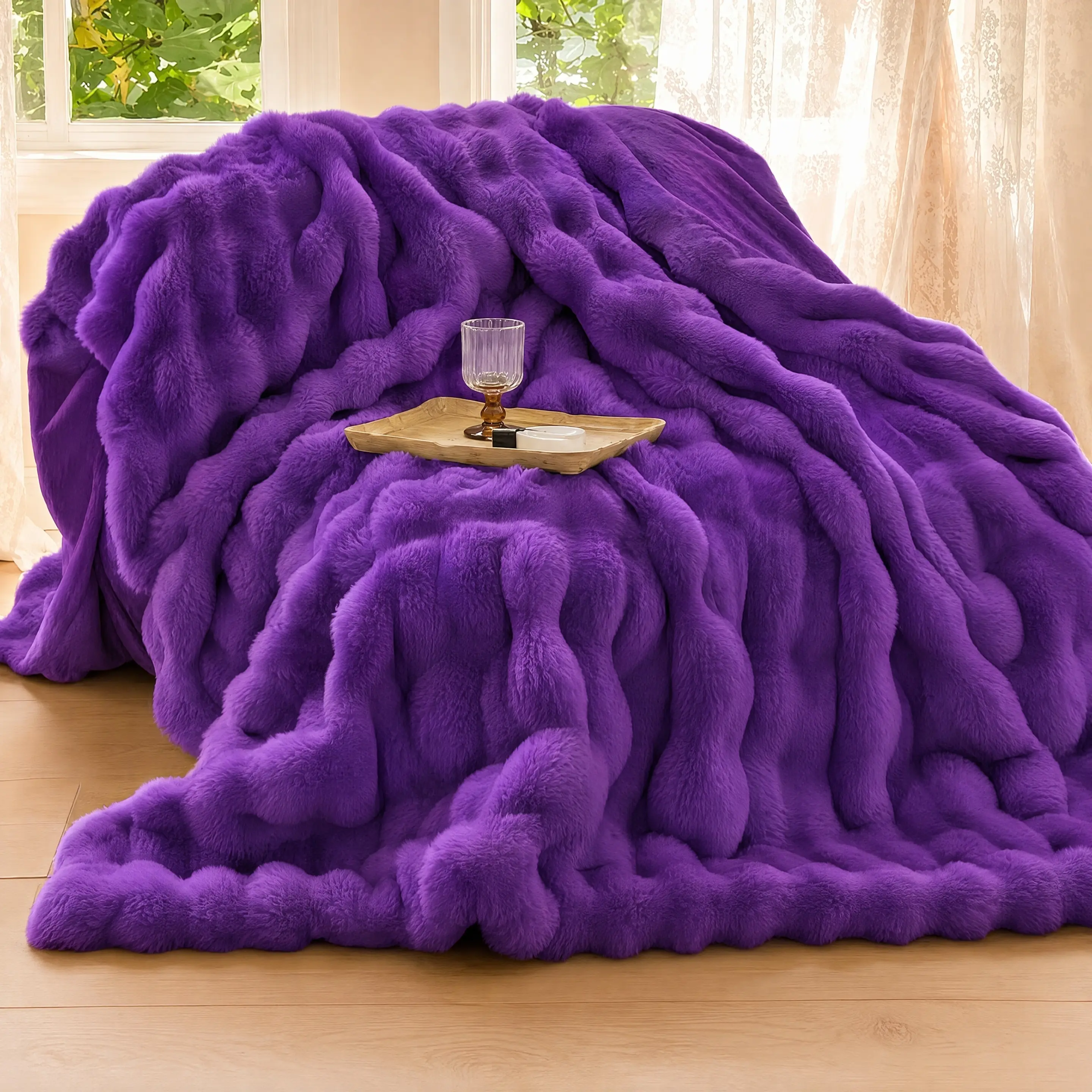 Cosybay Luxury Hotel‑Grade Throw Blanket - Royal Purple Bubble Blanket Twin Size, Fluffy Plush Fuzzy Comforter for Sofa & Bed, Super Soft Cozy Comfrt Blanket, Christmas & Halloween Decor,Back to School Home essentials for Kids