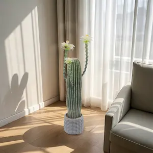 1PC EVA Realistic Fake Cactus Plant 36 Inch Artificial Large Prickly Textured Cactus with Pot for Indoor Outdoor Home Office Living Room Bedroom Entryway Porch Decor-E Decorative Fruit Faux Round