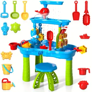 3 Tier Sand and Water Table Summer Outdoor Play Set Beach Surf Soaking bath Toy  Backyard Birthday Holiday Christmas Gift for kids
