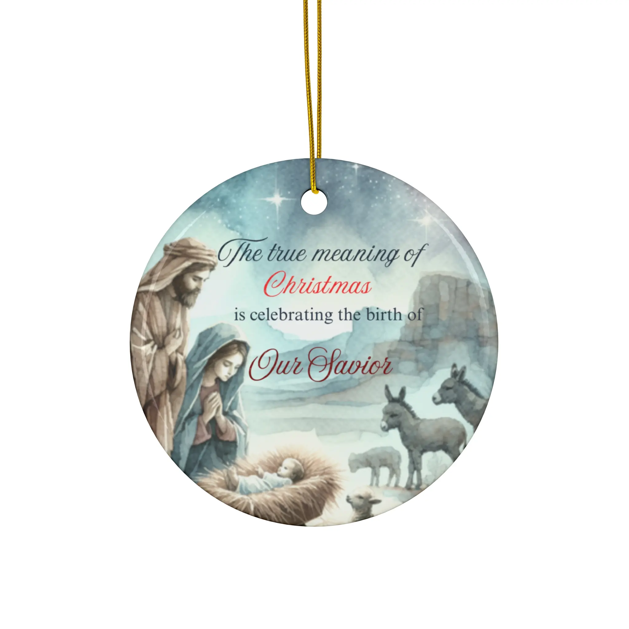 Christmas Savior Ceramic Ornaments - Circle, Heart, Snowflake Shapes - Religious Gift for Christian Christmas Tree Lightweight Decor Decoration
