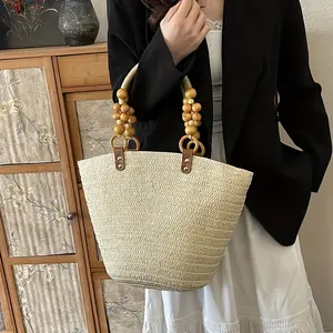 Bohemian Style Large Capacity Woven Tote Bag - Casual Beach Shoulder Bag with Fixed Straps, Zipper Closure, and Polyester Lining,Beach Bag