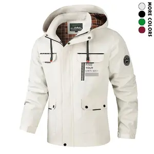 Men’s Sports White Trench Coat Jacket – Lightweight Workwear Outerwear – Polyester Fiber – Hooded – Zip Closure with Multiple Pockets – Suitable for Casual Outdoor Wear, Activewear, and Athleisure Style