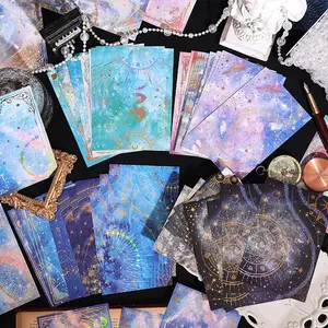 Random Color Vintage Starry Sky Pattern Cards, 15pcs/set Magic Themed Creative Scrapbook Background Card, Decorative Cards, Scrapbooking Supplies