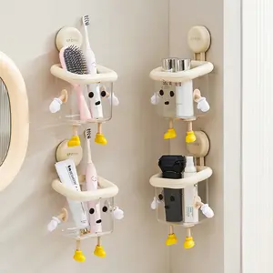 UFORU Wall Mounted Toothbrush Holder, Suction Cup Design Toothbrush Storage Rack, Multifunctional Transparent Container for Bathroom, Bottles, Organizer wall decor