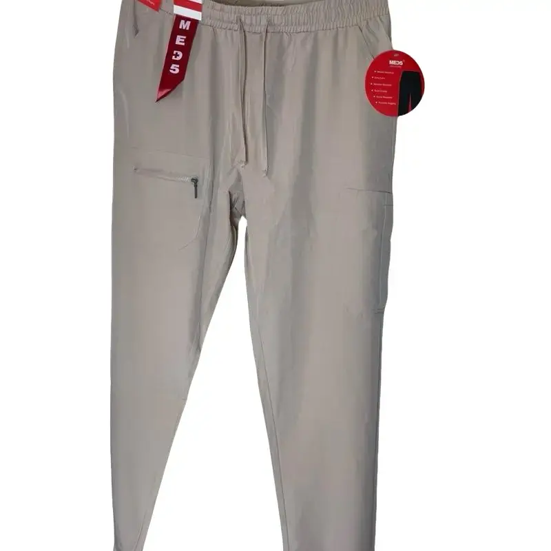 MED5 Medium Scrub Uniform Set - Beige Pants with Zipper Pocket and MED5 Logo