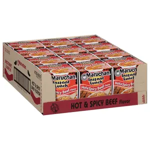 Maruchan Instant Lunch Ramen Noodles, Hot & Spicy Beef Flavor – Japanese-Style Instant Noodle Soup, Quick & Easy Meal – 2.25 Oz Cup, Pack of 12