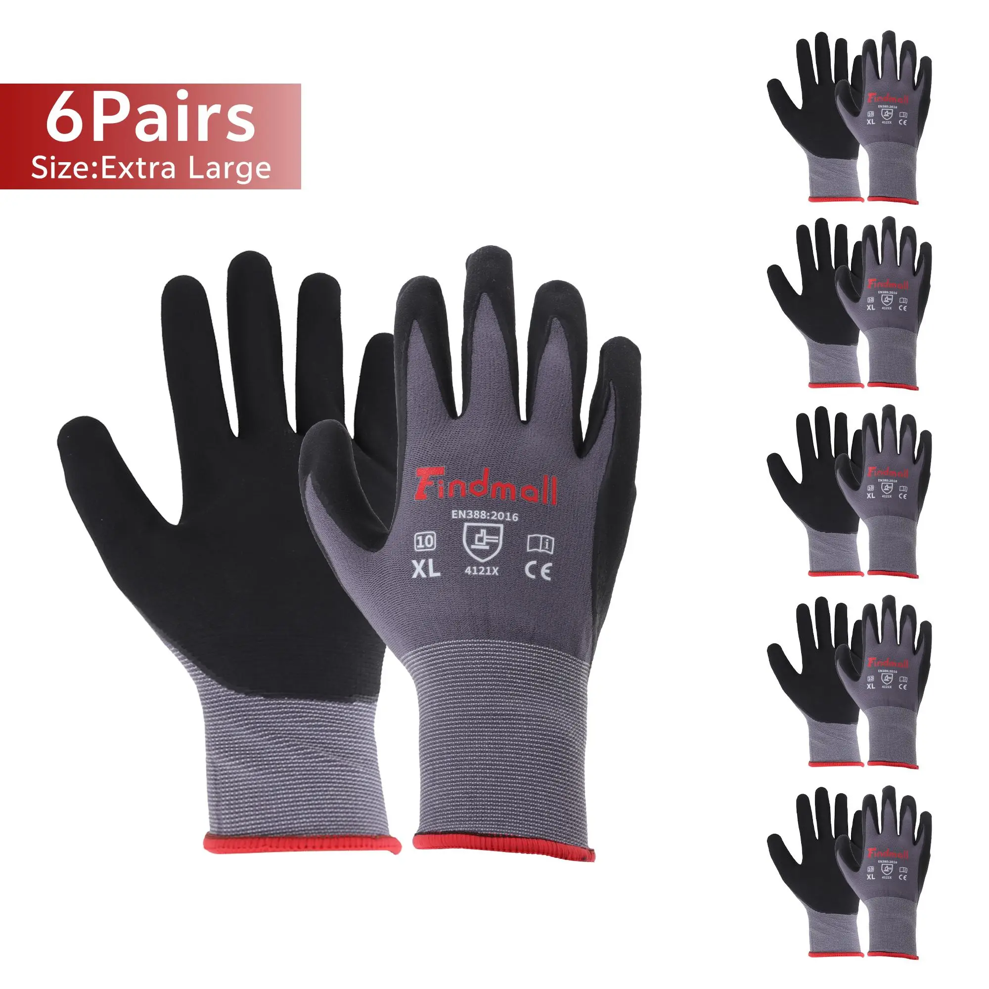 6 Pairs Extra Large Work Gloves