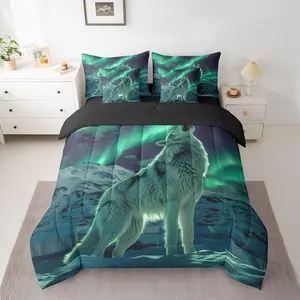 Wolf 7 Pieces Bedding Set,Wolves Howling Bed in A Bag for Boys Girls,Wolf Life Comforter Set with Sheets,Animal Wolves Bed Set,7Pcs