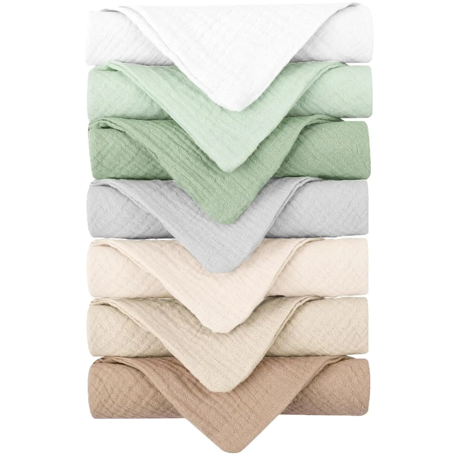 Muslin Washcloths 7-Pack,  Cotton  Bath Washcloths, Soft & Absorbent Wash Cloths and Burp Cloths for   Girls & Boys, 11x11 inches