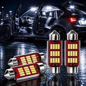 4 PCS Interior Car Lamps, Super Bright White Round Dome, Reading, Tail & Cab Lamps, Automotive LED Bulb Kit, CANBUS Decoded, 36MM, 4014 12SMD. Car Accessories. Fits Dome, Door, Trunk, Glove Box, License Plate, Cargo Area and Courtesy Lamps