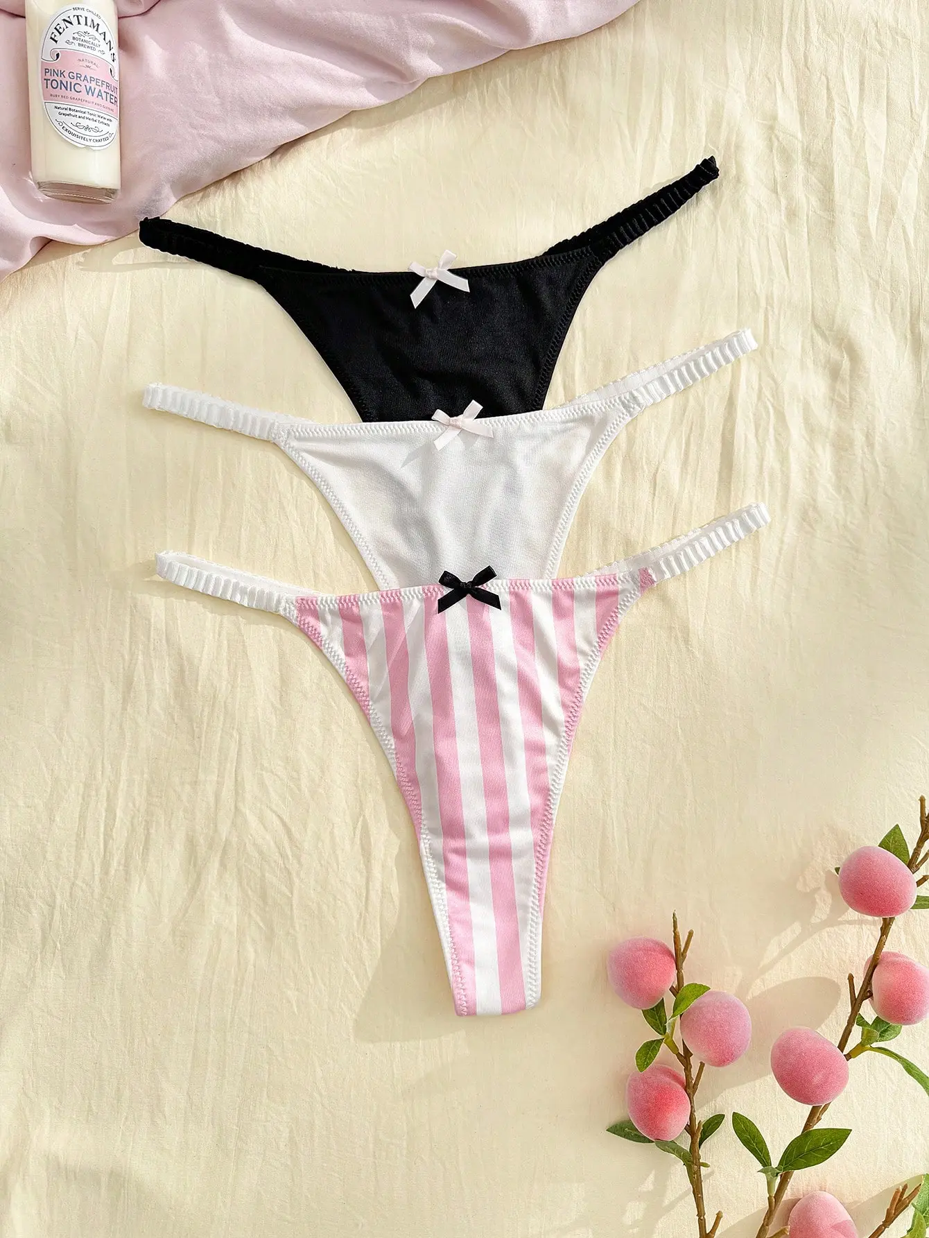MAB Women's Sexy Thong Panties 3pcs Set Lingerie Underwear G-String Low Rise Seamless Cotton Comfortable Breathable Everyday Wear