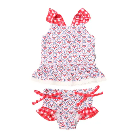 Remy RUFFLE TANK SWIM SET - Soft Stretchy UPF 50+ Protection for Kids 3-6m to 8/78 - Peplum Fit with Delicate Trim & Full Coverage Bottoms